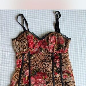 Cheetah Print Black Lace Trim Bustier Corset